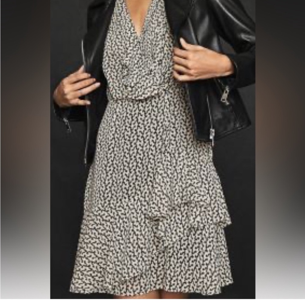 NWT REISS Dress in Black and Cream Print. Size 0